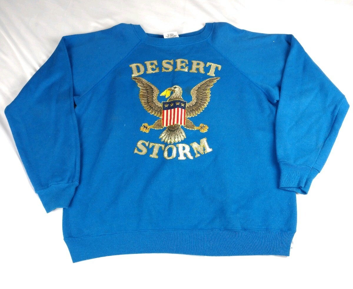 VTG 1990 Operation Desert Storm Pullover Men's Sz L Blue Sweater RARE