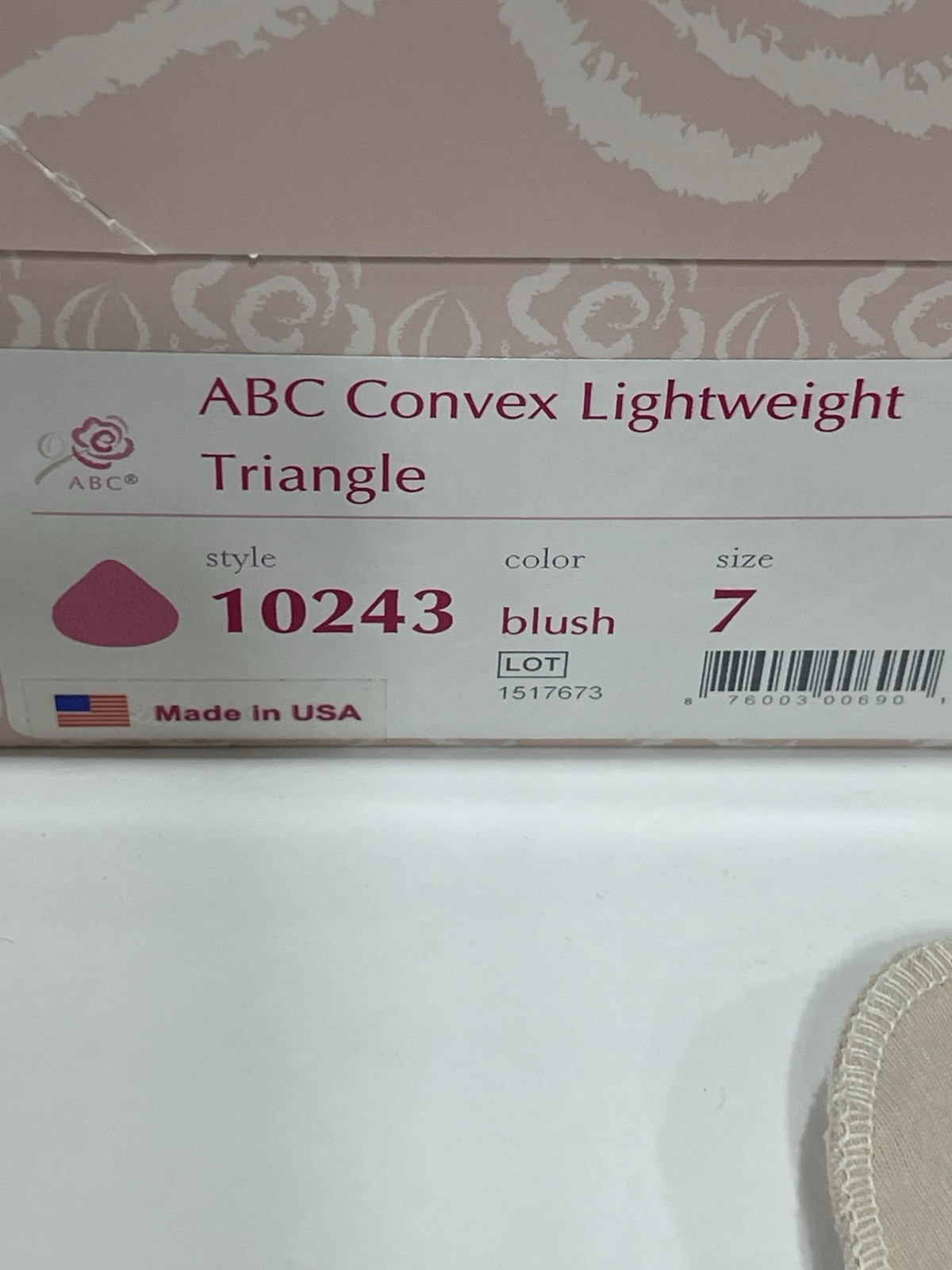 ABC Convex Lightweight Breast Form Triangle Size 7 Style 10243 With Cover Case