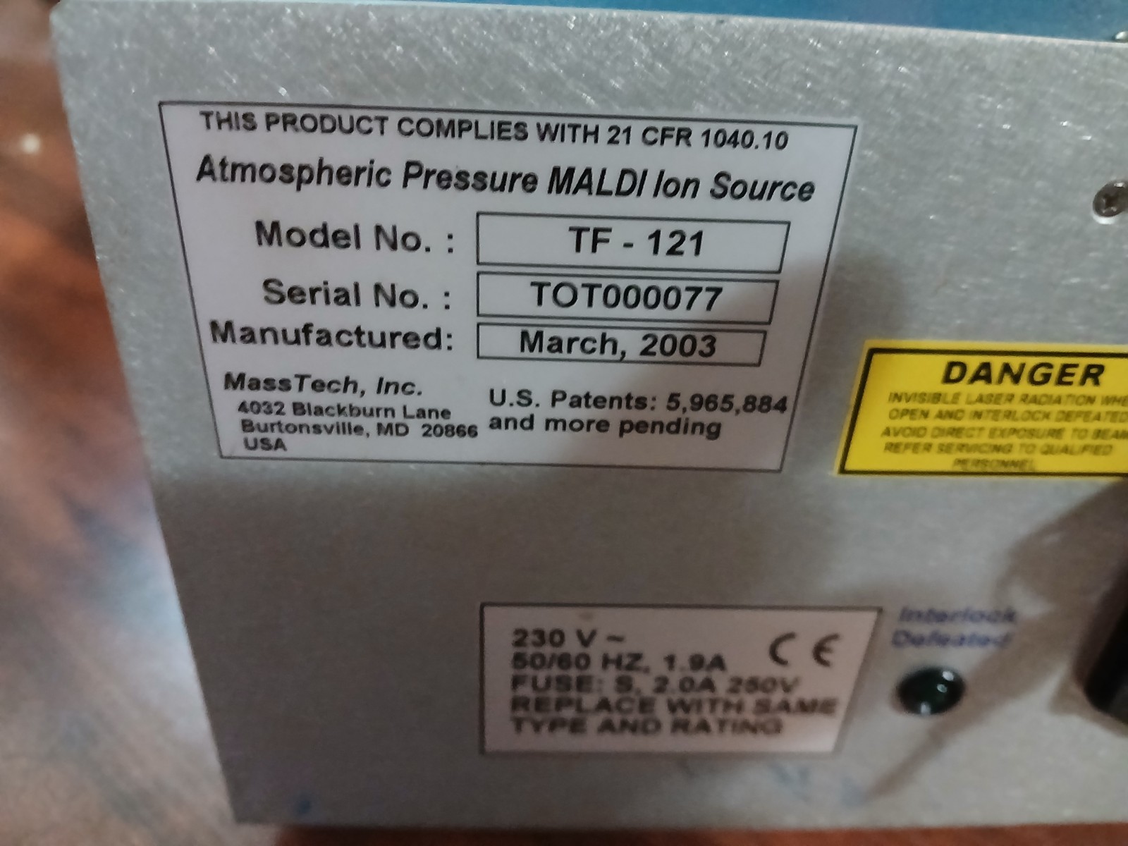 MassTech AP/MALDI ion source model tf-121 fast free shipping