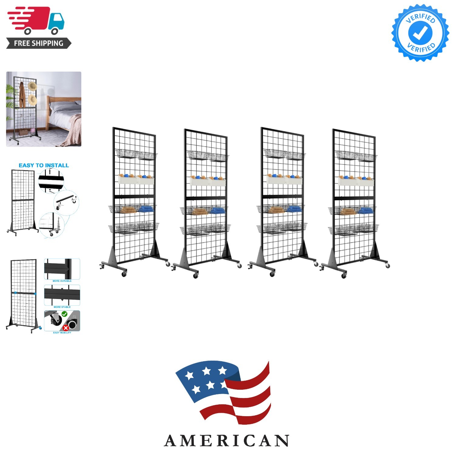 4-Pack Gridwall Panel Display Stand, 2'x5.5' Heavy Duty Floor Standing Rack w...