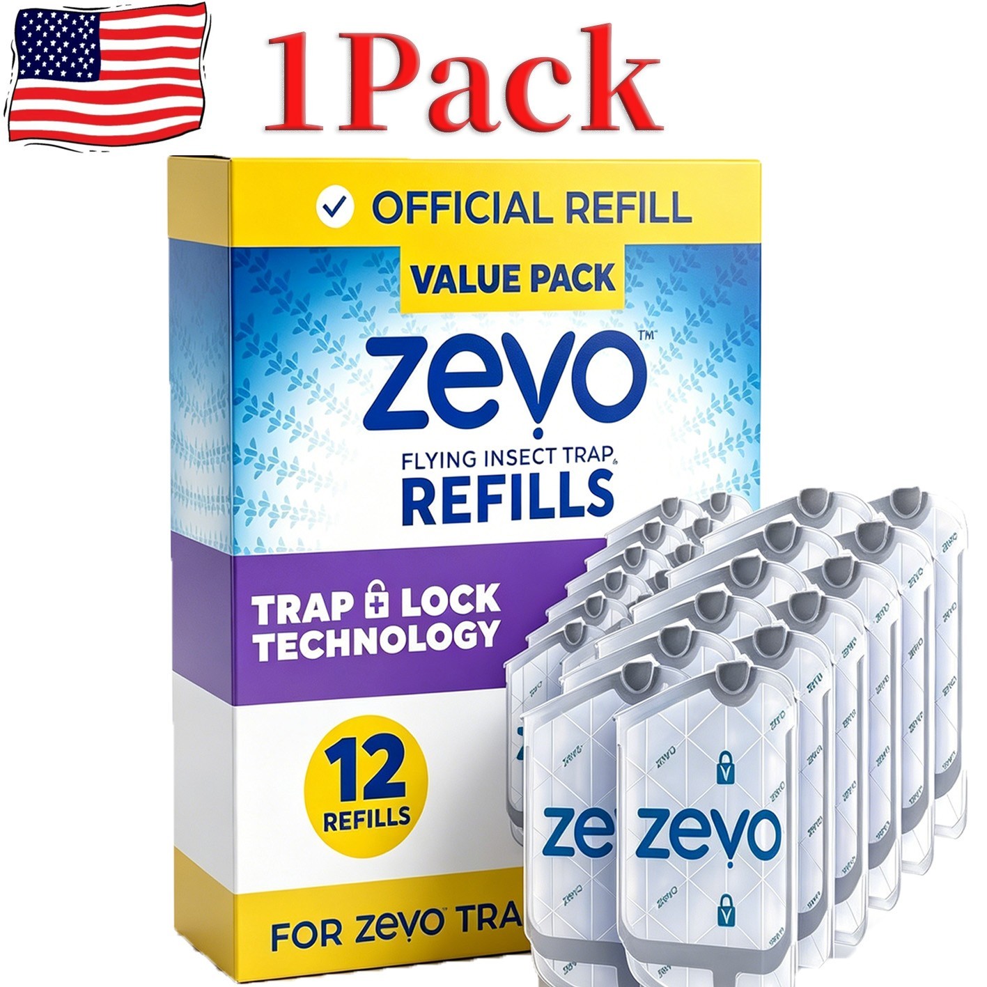 Zevo Flying Insect Trap Refill Cartridges -Easy to Use (12 Refill Cartridges)