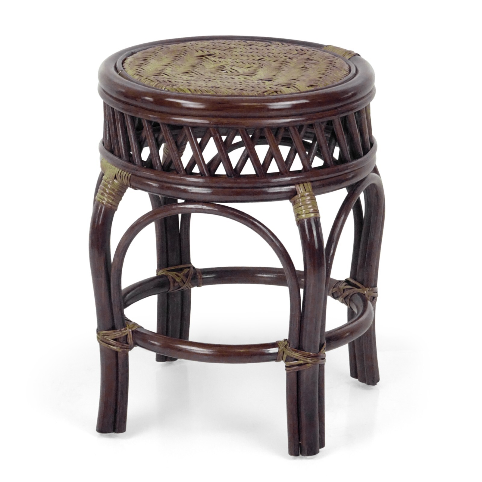 Handmade Round Stool Ginger ECO Natural Rattan Wicker Plant Stand, Dark Brown