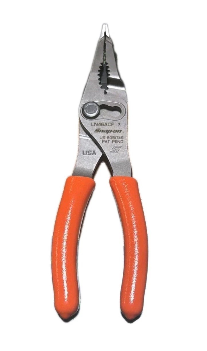 New Snap-on™ Orange 7" Soft Grip Long Nose Slip Joint Pliers LN46ACF LN46ACFO