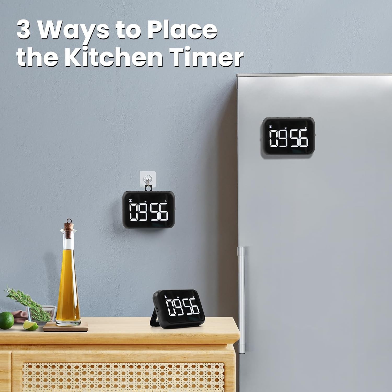USB Rechargeable Loud Digital Kitchen Timer with Large LCD Display & Loud Alarm