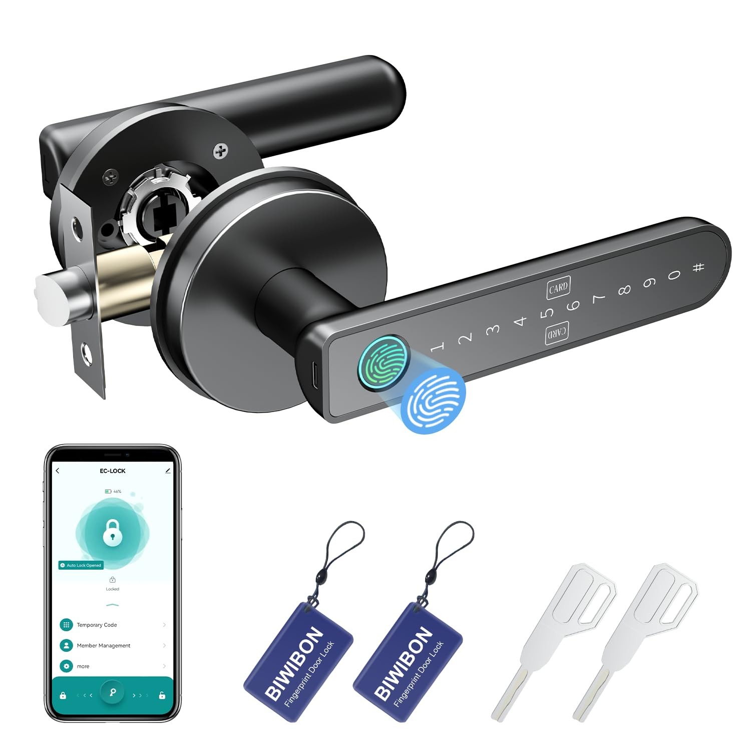 BIWIBON Fingerprint Door Lock – 10 x 7.5 x 3 inches, Black 03