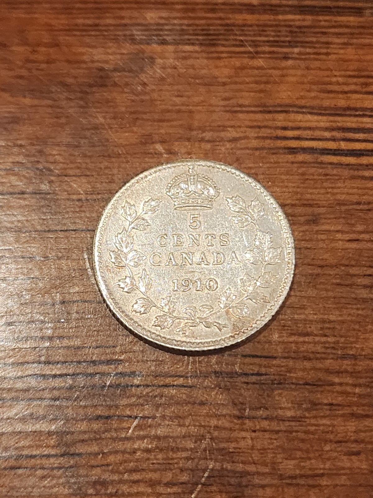 1910 Canada 5 Cents Silver Coin