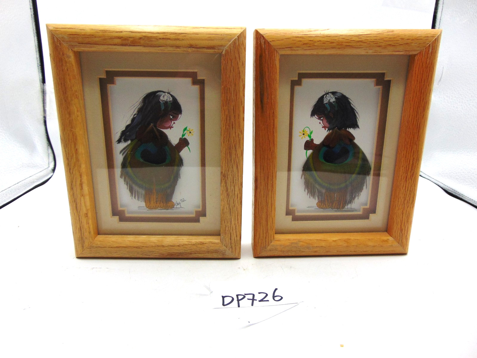 2 vintage Kay Scott The Painted Feather Children of Poutee Tribe framed art