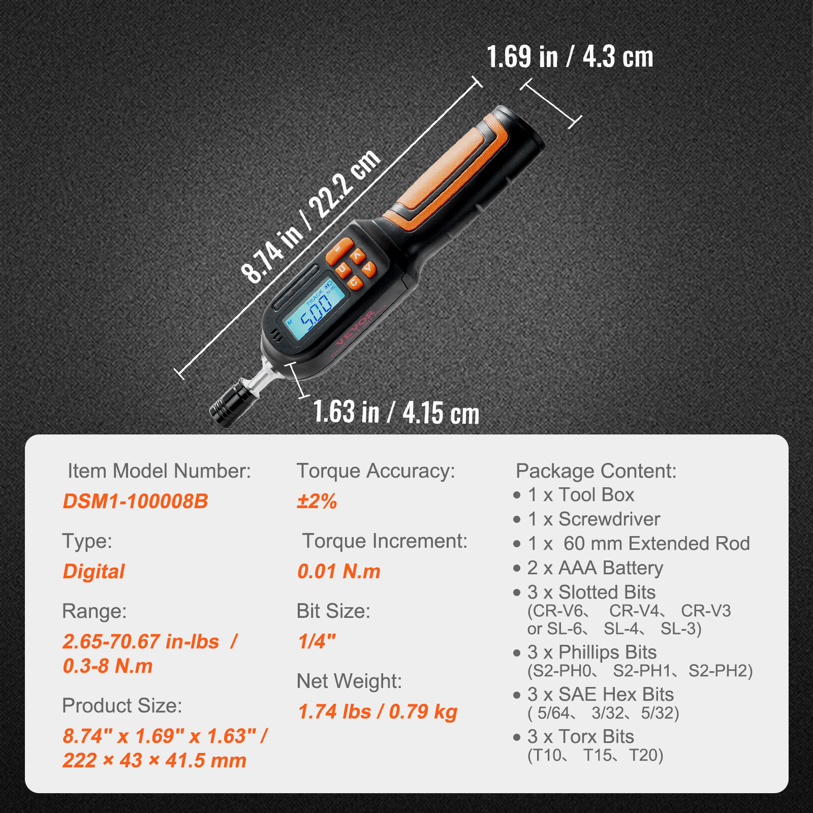 VEVOR Digital Torque Wrench 1/4" Adjustable Screwdriver Torque Wrench Set