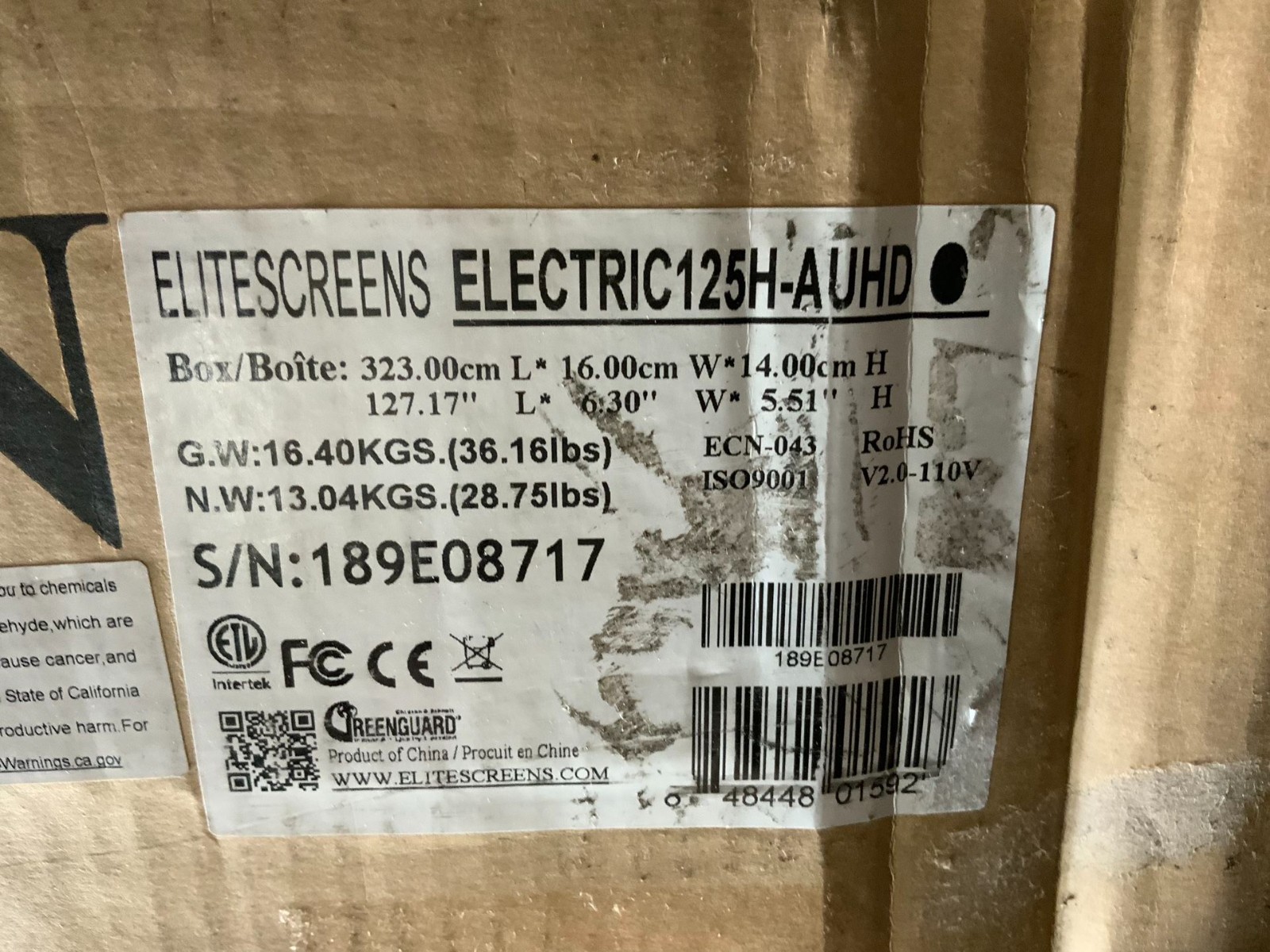 NEW Elite Screens ELECTRIC125H-AUHD Spectrum Series 125" 16:9 Projection Screen