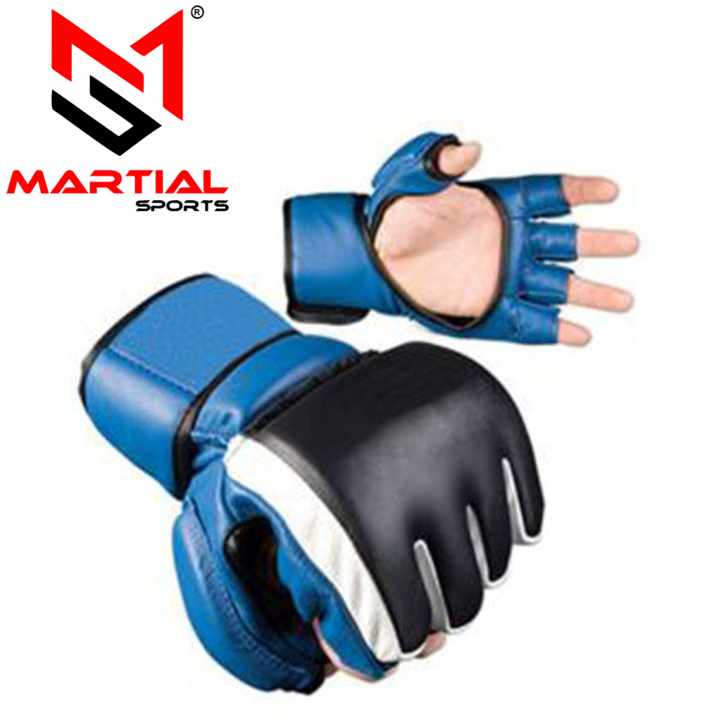Martial Sports Saftey MMA Gloves for Grappling/Sparring in Genuine Leather, Blue