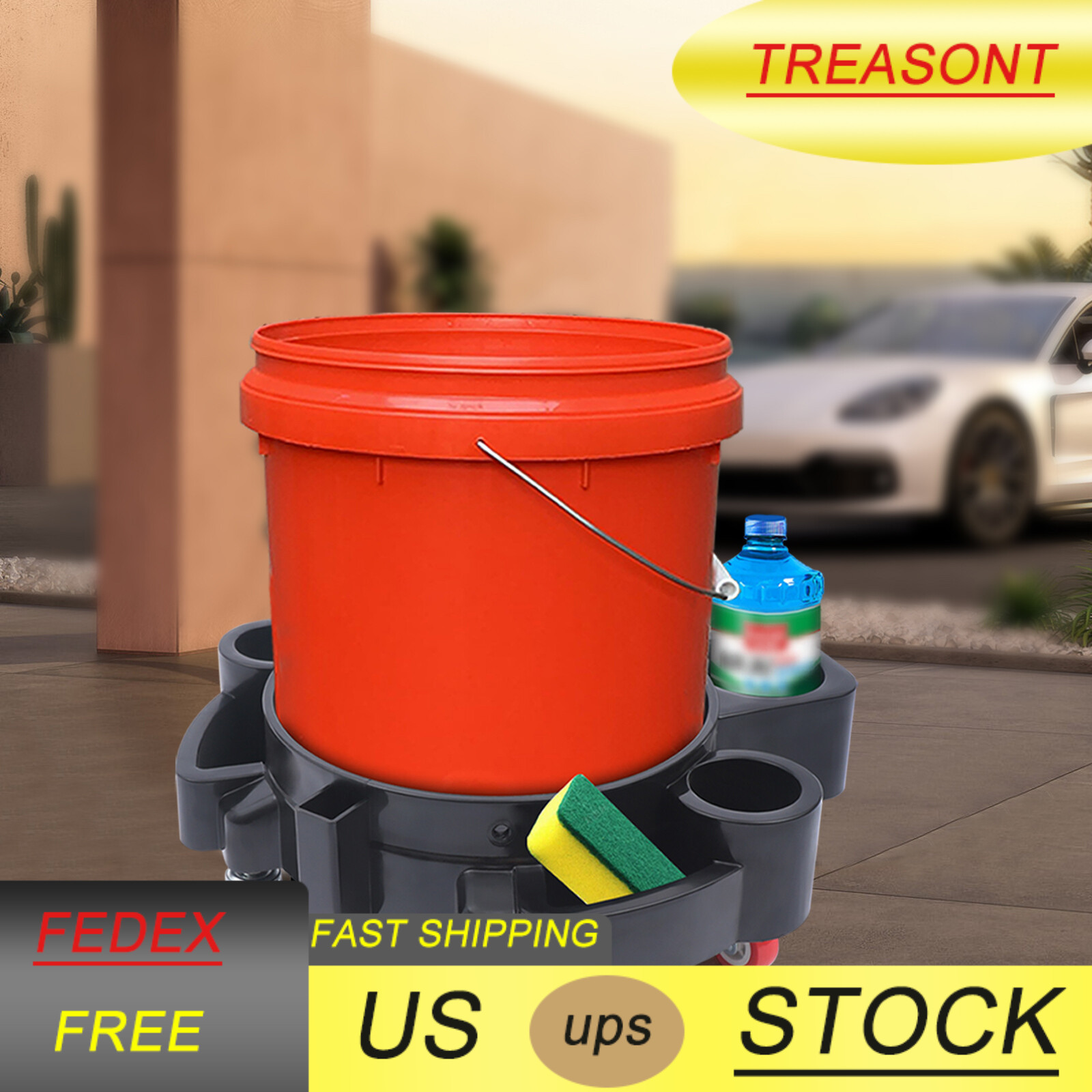 Car Wash Dolly Cart For Bucket Detailing Cleaning Kits Holder 360 Degree Rotate
