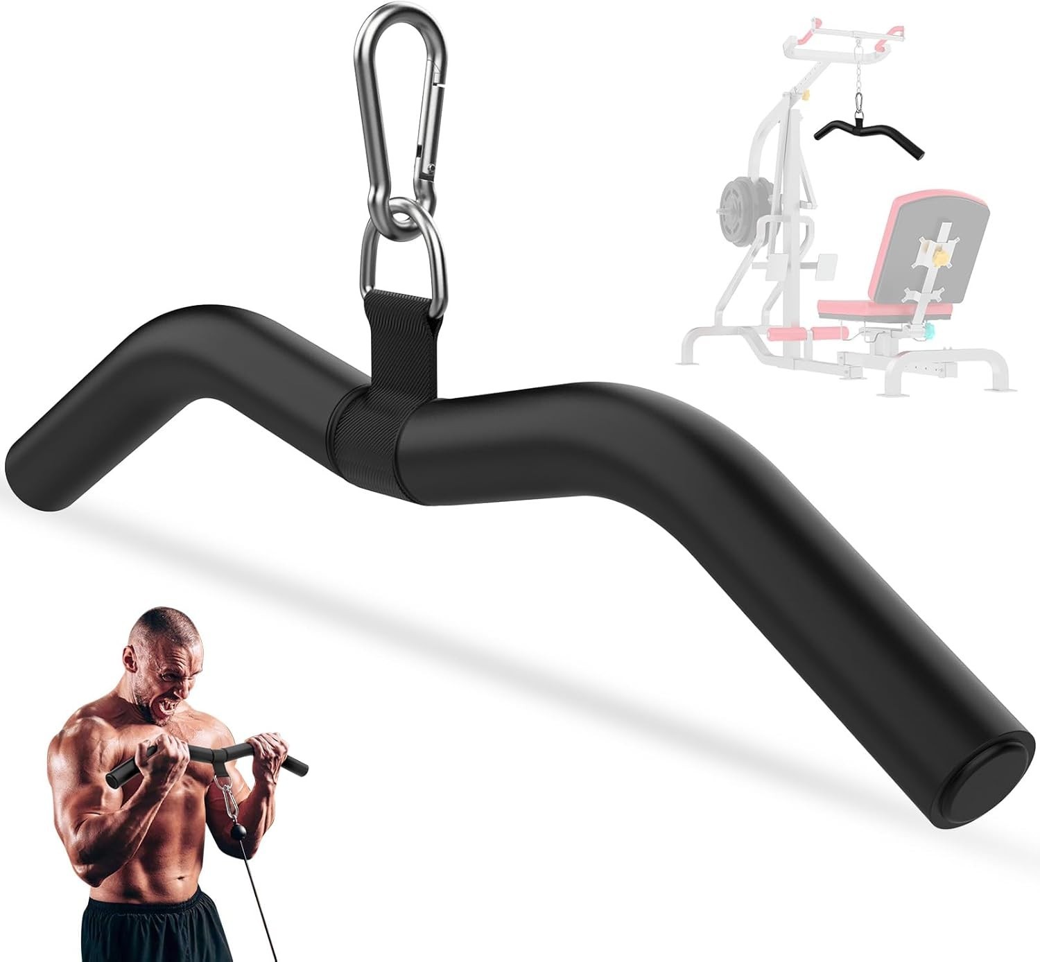 LAT Pulldown Bar Attachments for Pulley Cable Machine, Single D-Handle Tricep...
