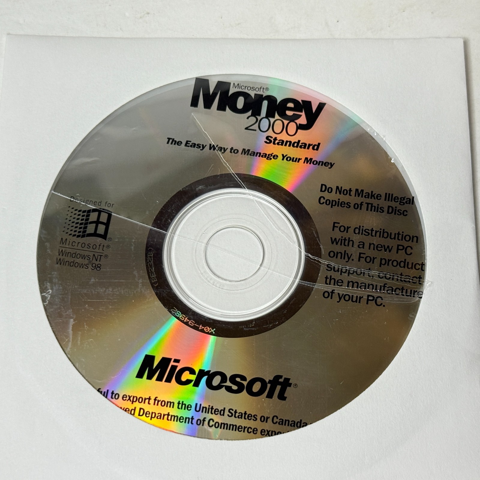 Microsoft Money 2000 Standard Disc Only Windows 98 NT Software CD-ROM PC *B2G2*