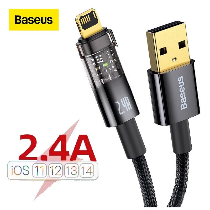 Baseus 2.4A Smart Auto Power-Off USB Fast Charging Cable For iPhone 14 13  12 11