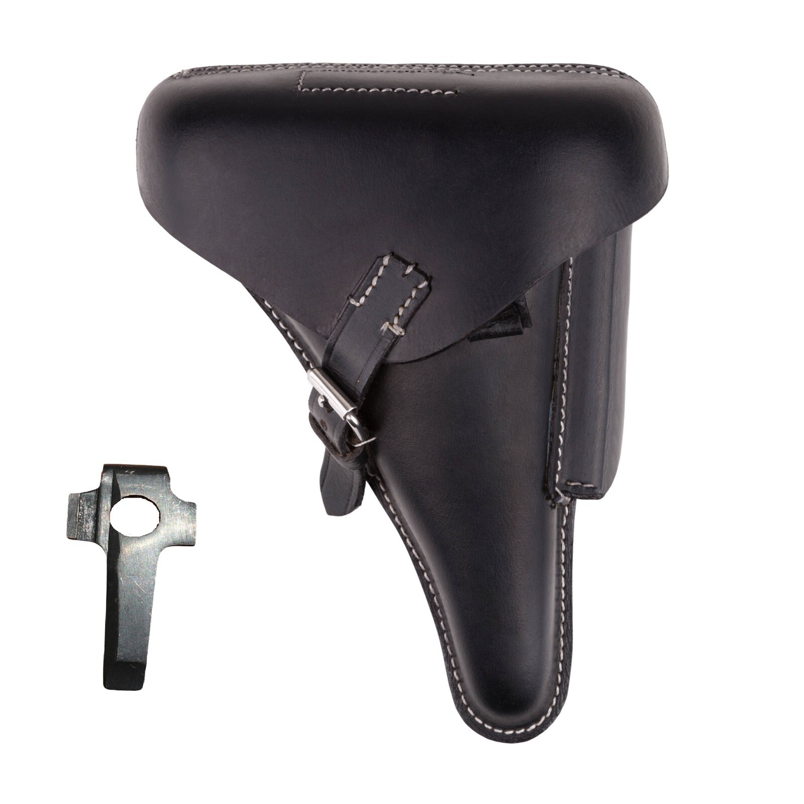 WWII GERMAN LUGER P08 Hardshell BLACK LEATHER HOLSTER Free Tool