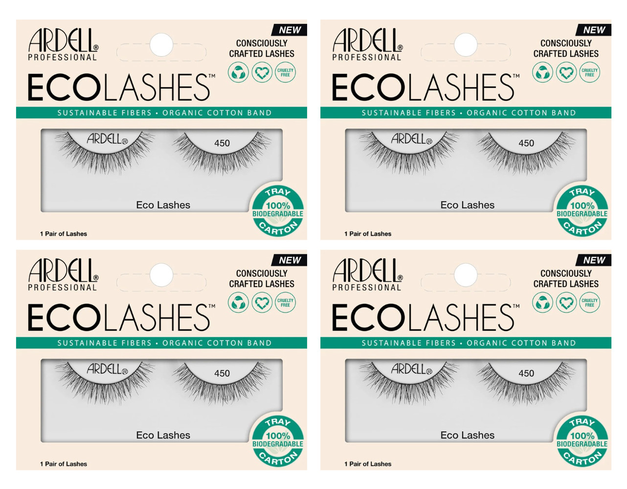4 Pairs of ARDELL EcoLashes 450 Tapered Tips Sustainable Fibers False Eyelashes