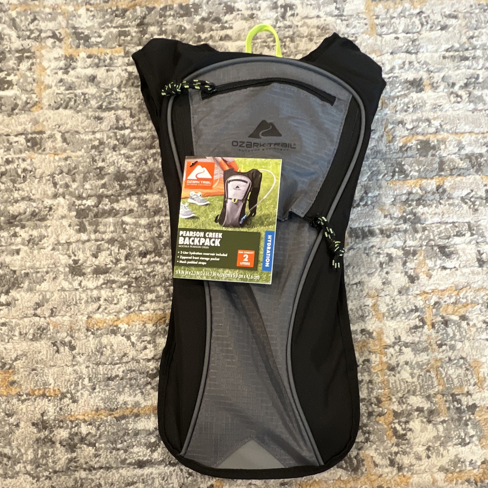 Ozark Trail 2L Hydration Pack Backpack Gray/Black Reflective 2-Pocket Zip