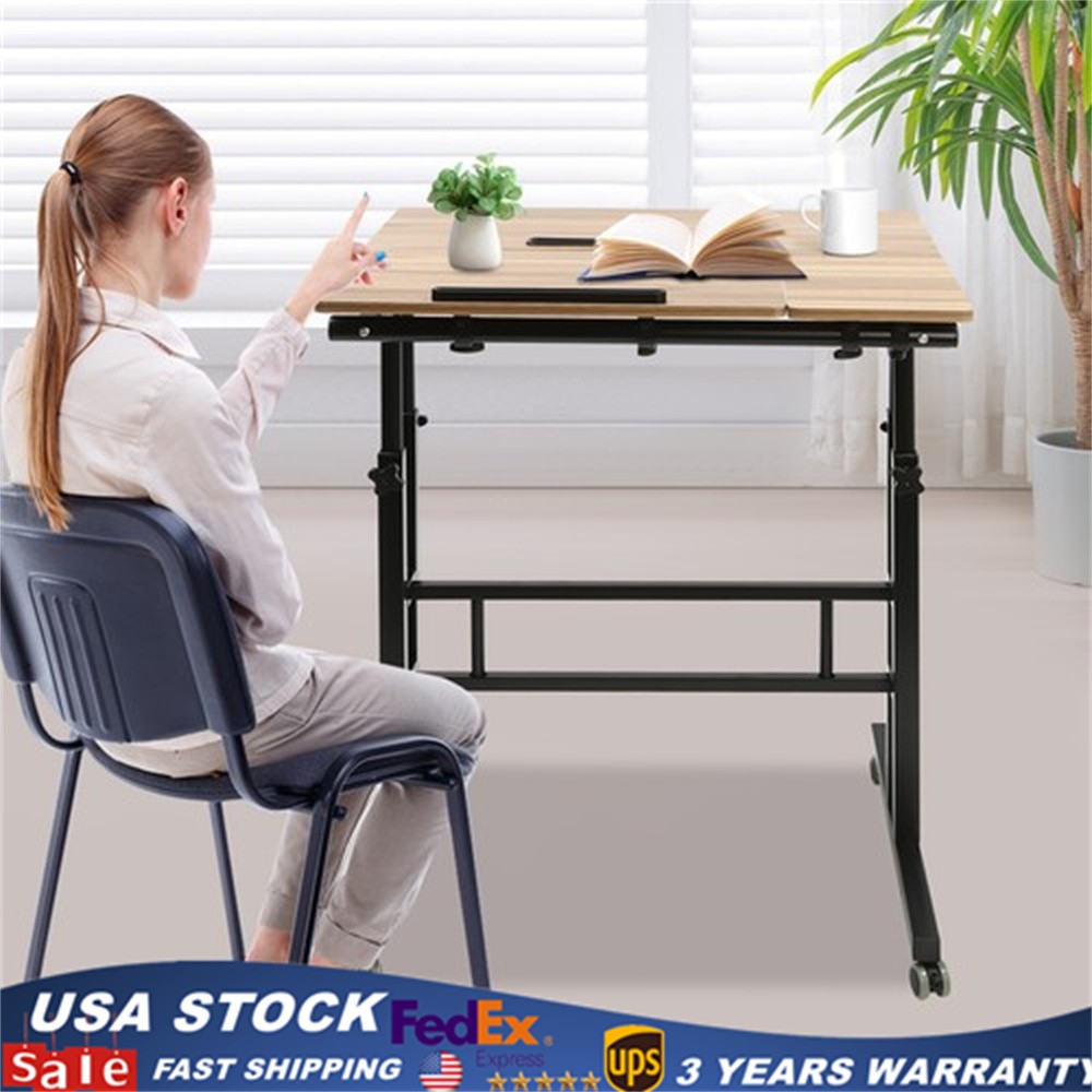 Rolling Laptop Desk Adjustable Height Computer Table Stand up Office Workstation
