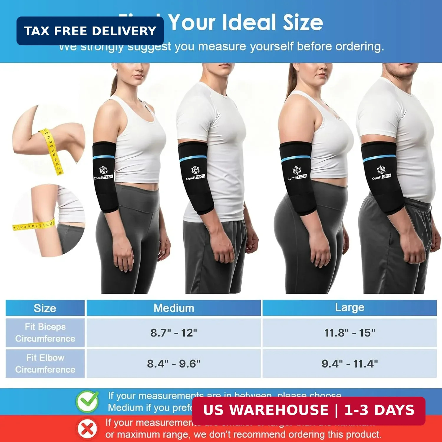 ComfiTECH Dual-Gel Elbow Ice Pack Wrap for 30-Minute Cooling & Injuries, Reusabl