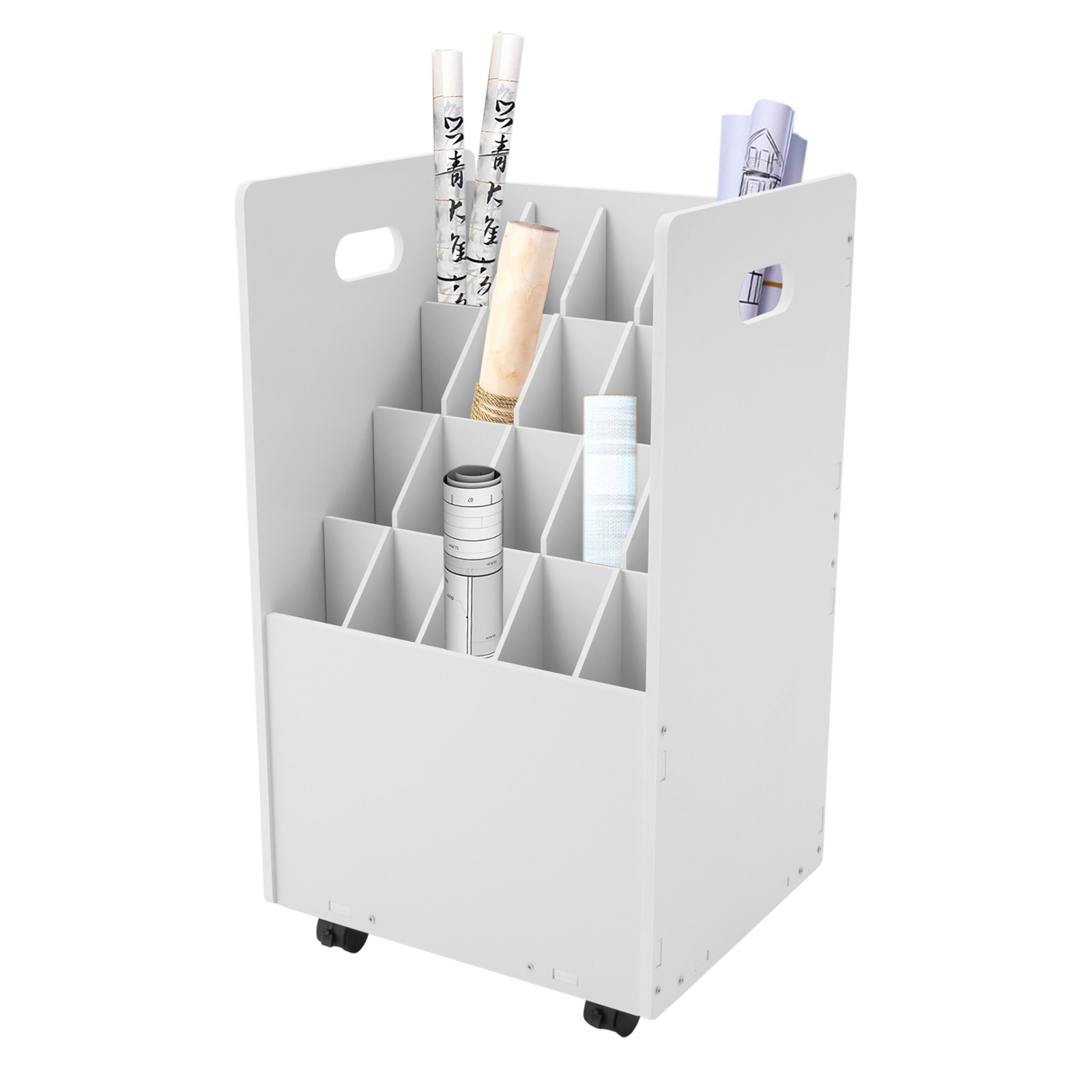 Blueprint Holder 20 Slots Document Storage Cart Rolling File Organizer White