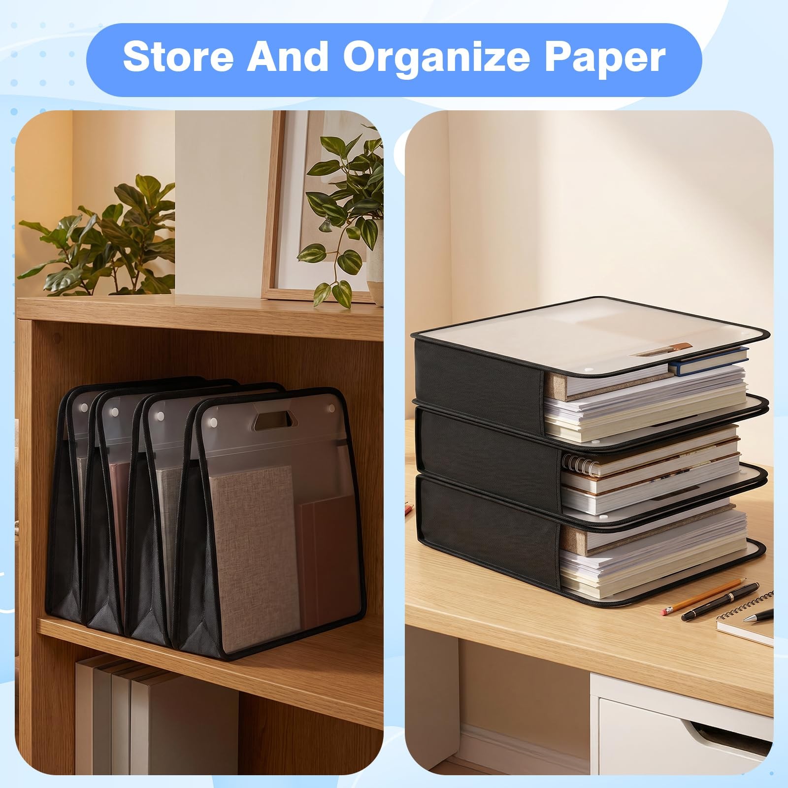 6 Pack Black Scrapbook Organizer, Expandable Clear PP Storage Organizer with ...
