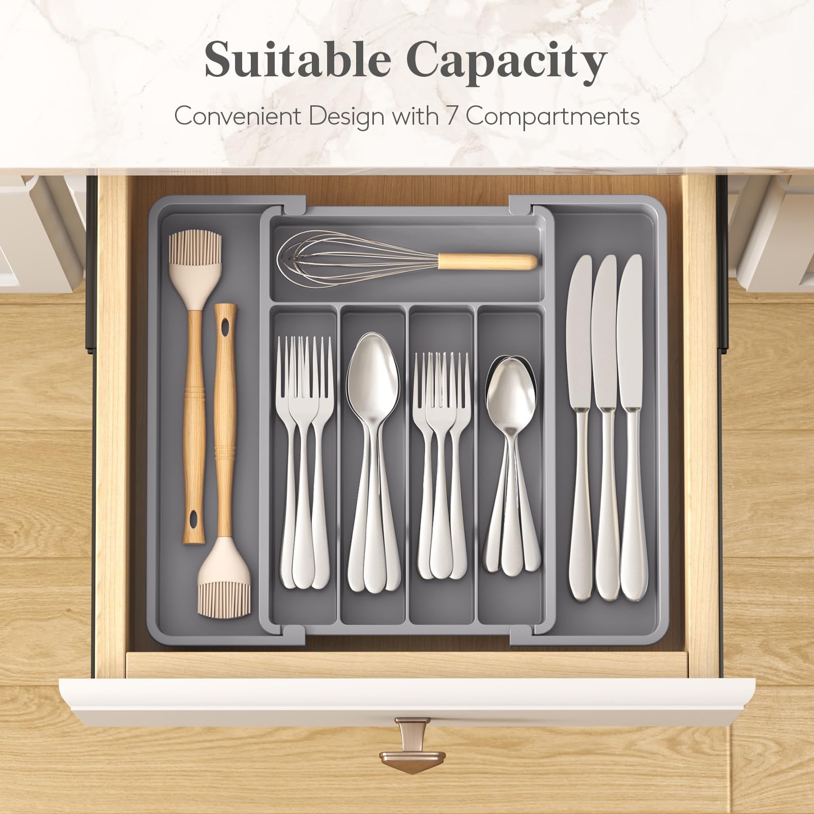 Lifewit Silverware Drawer Organizer, Medium (8.5-14''W x 12''D), Gray
