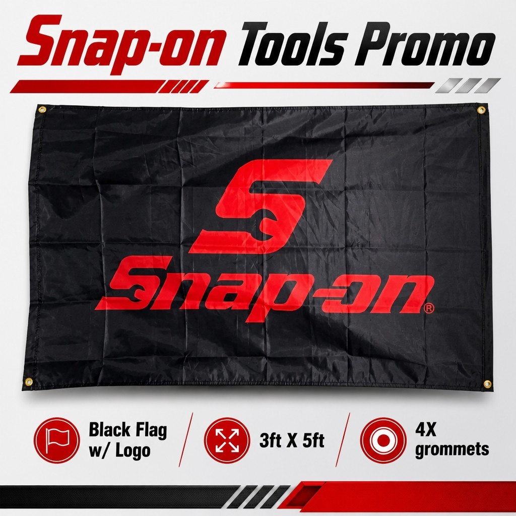 SNAP ON TOOLS 3X5FT Room Shop Man Cave LOGO EMBLEM Black W/Red 4 Grommets NEW!!!
