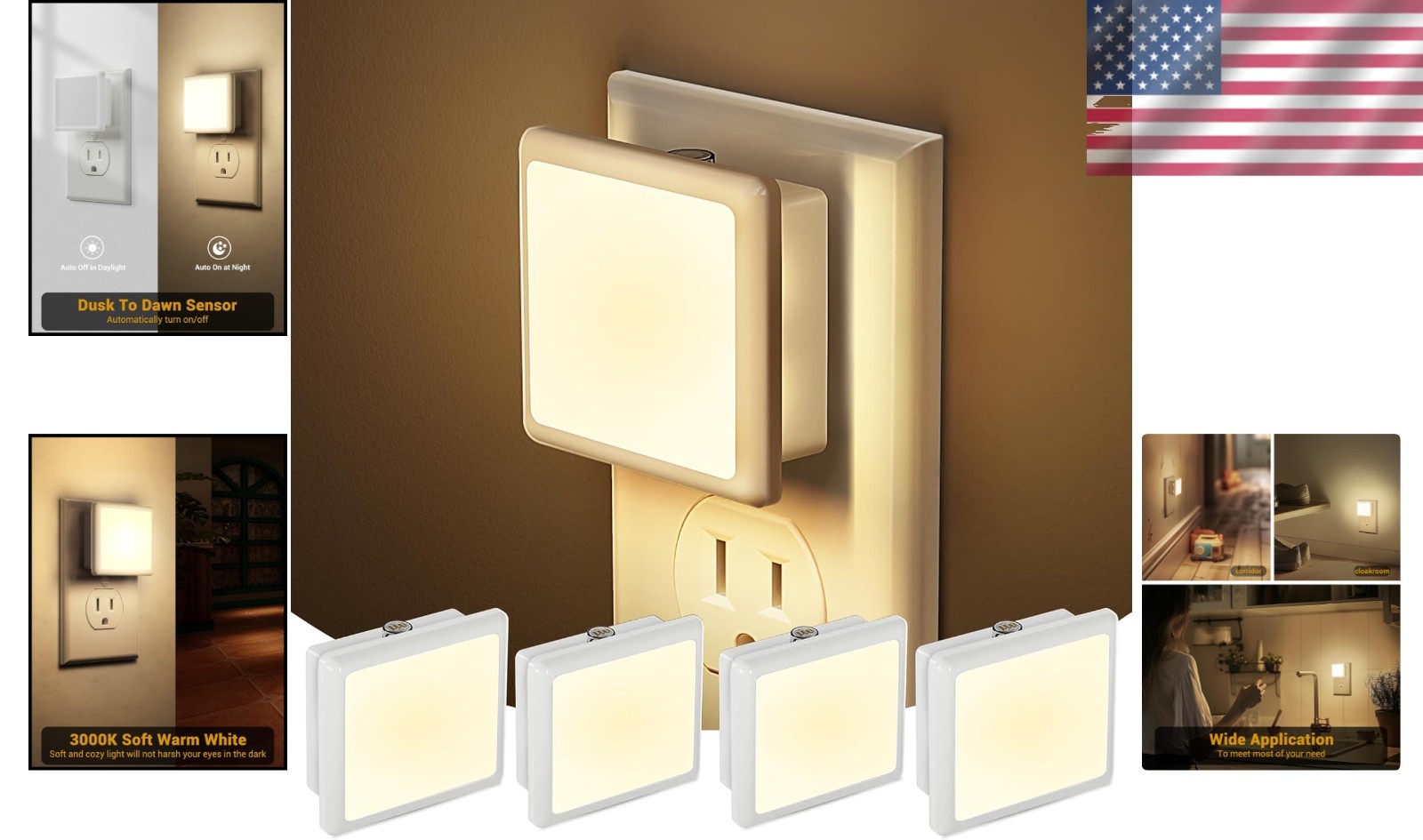 4-Pack Dusk-to-Dawn Wall Plug Night Lights with Auto Sensor