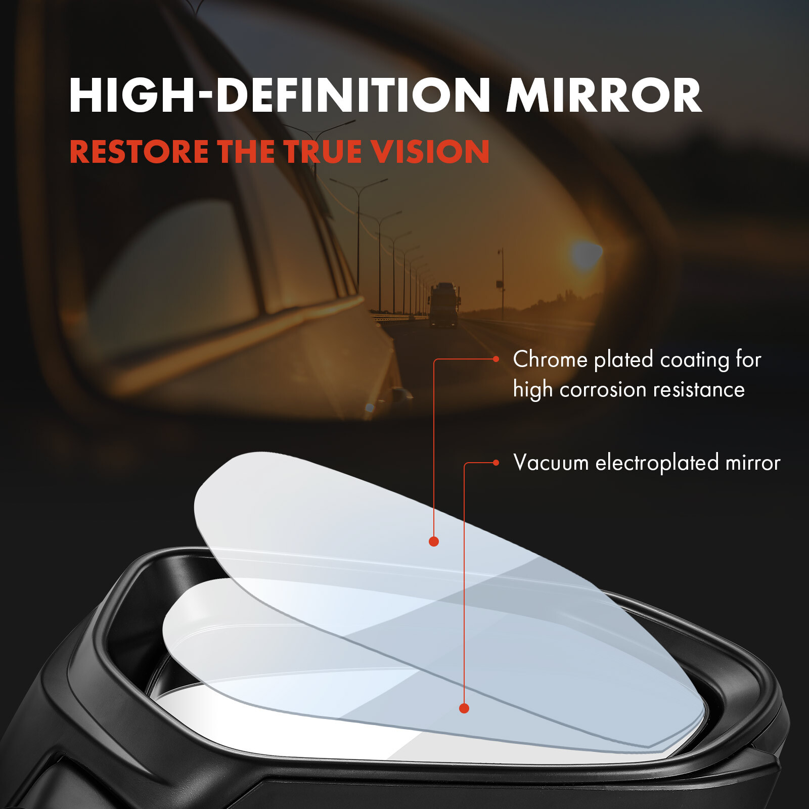 Driver White Power Heated Mirror for Toyota Sienna 11-12 w/ 5 Pins Manual Fold