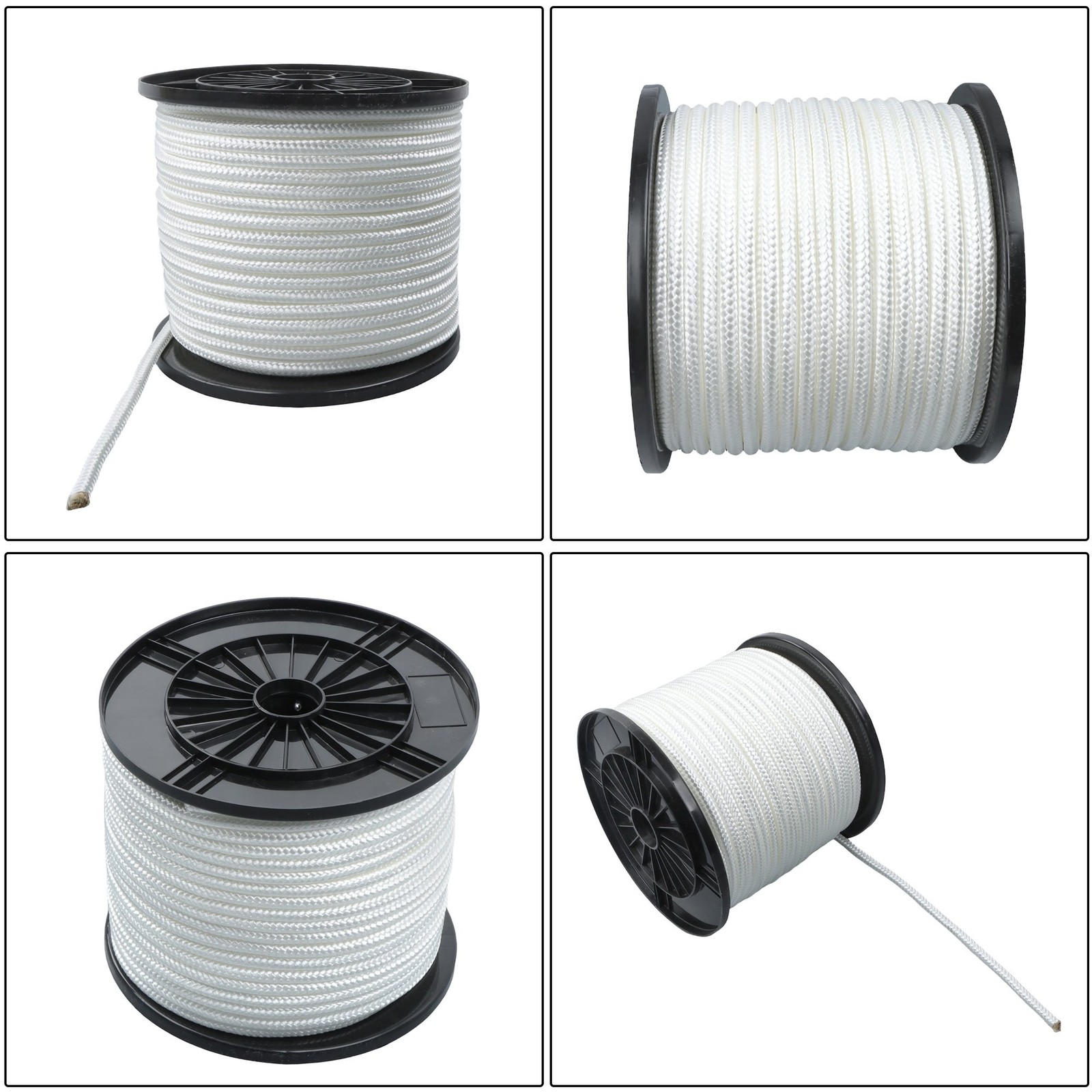 3/8" × 250' Multipurpose White Nylon Rope Sturdy Spool Solid Braid Rope