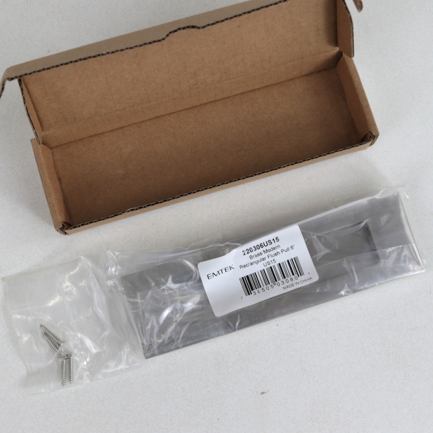 Emtek 220306US15 Brass Modern Rectangular Flush Pull 6" in Satin Nickel, 1 Each
