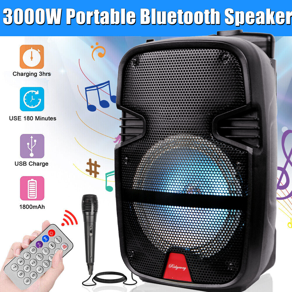3000W Portable Bluetooth Speaker Subwoofer Heavy Bass Sound System Party+Remote