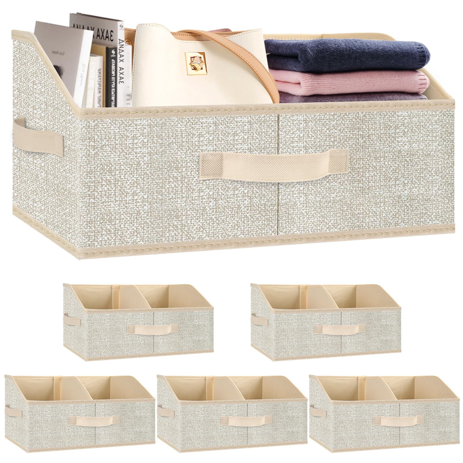 Closet Storage Bins 6 Pack, Large Closet Organizer Baskets with Divider & Han...