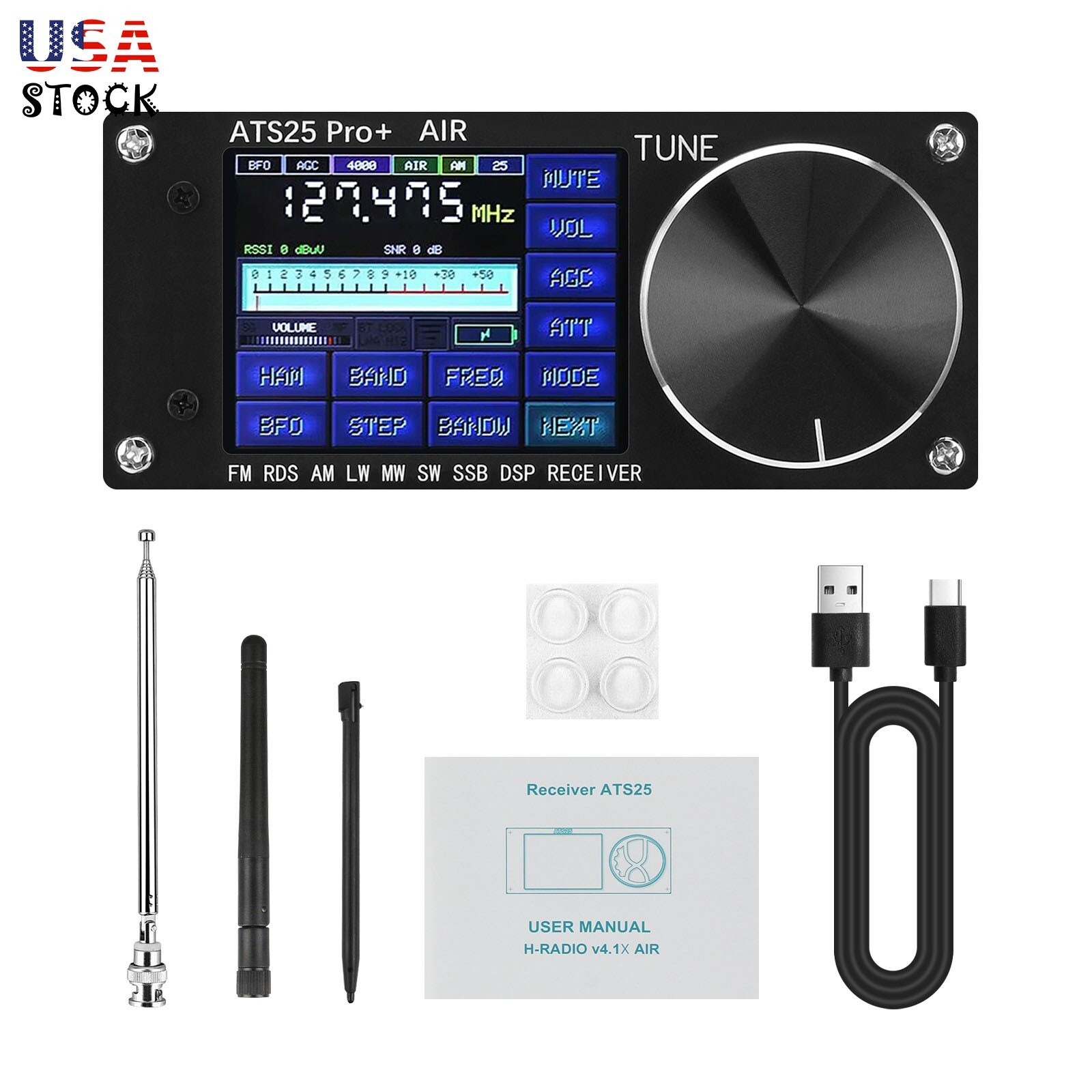 HAMGEEK ATS25 Pro+ FM SW SSB MW LW AIR SDR Receiver Aviation Band Receiver USA