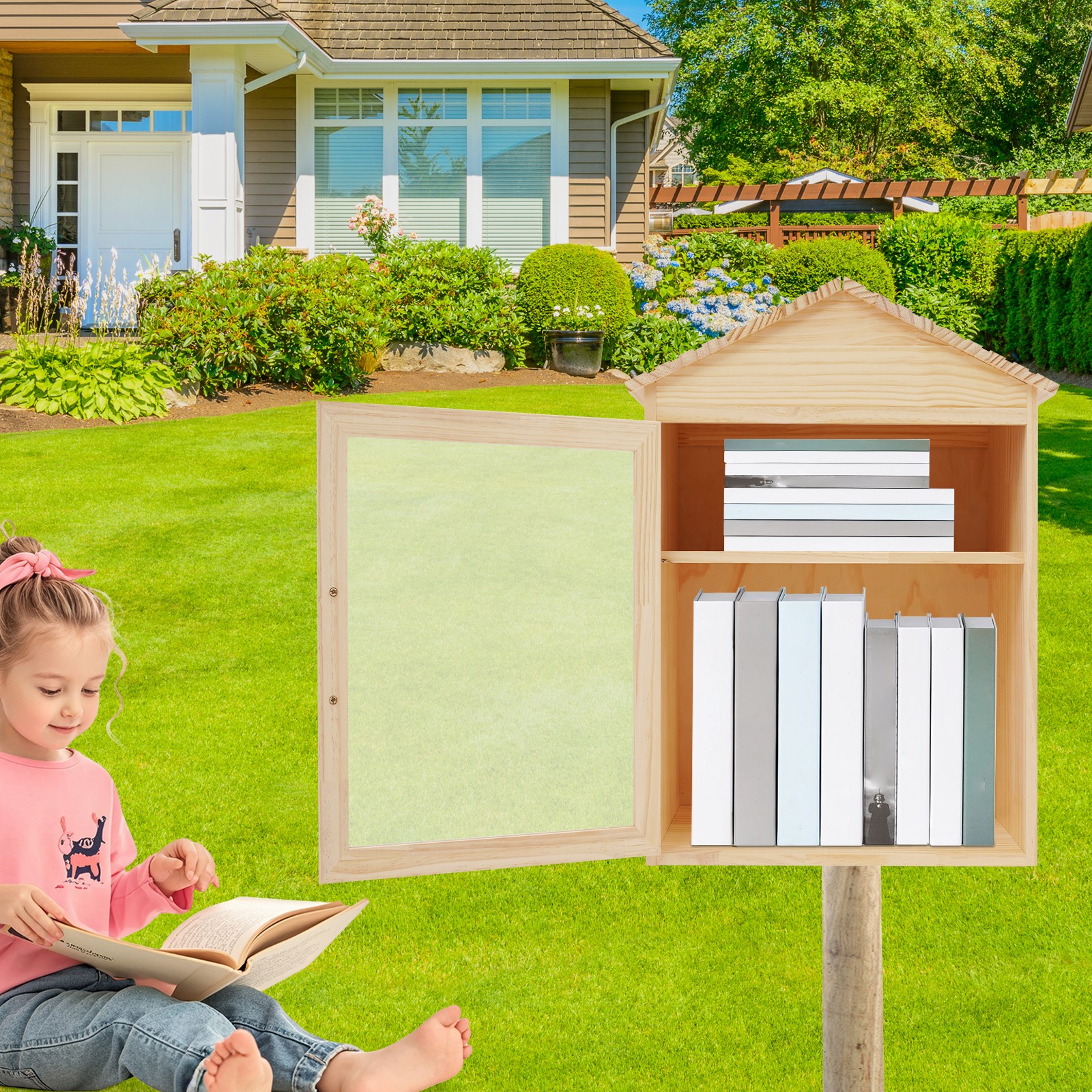2-tiers Small Wooden Book Cabinet,book Cabinet For Neighborhoods Community