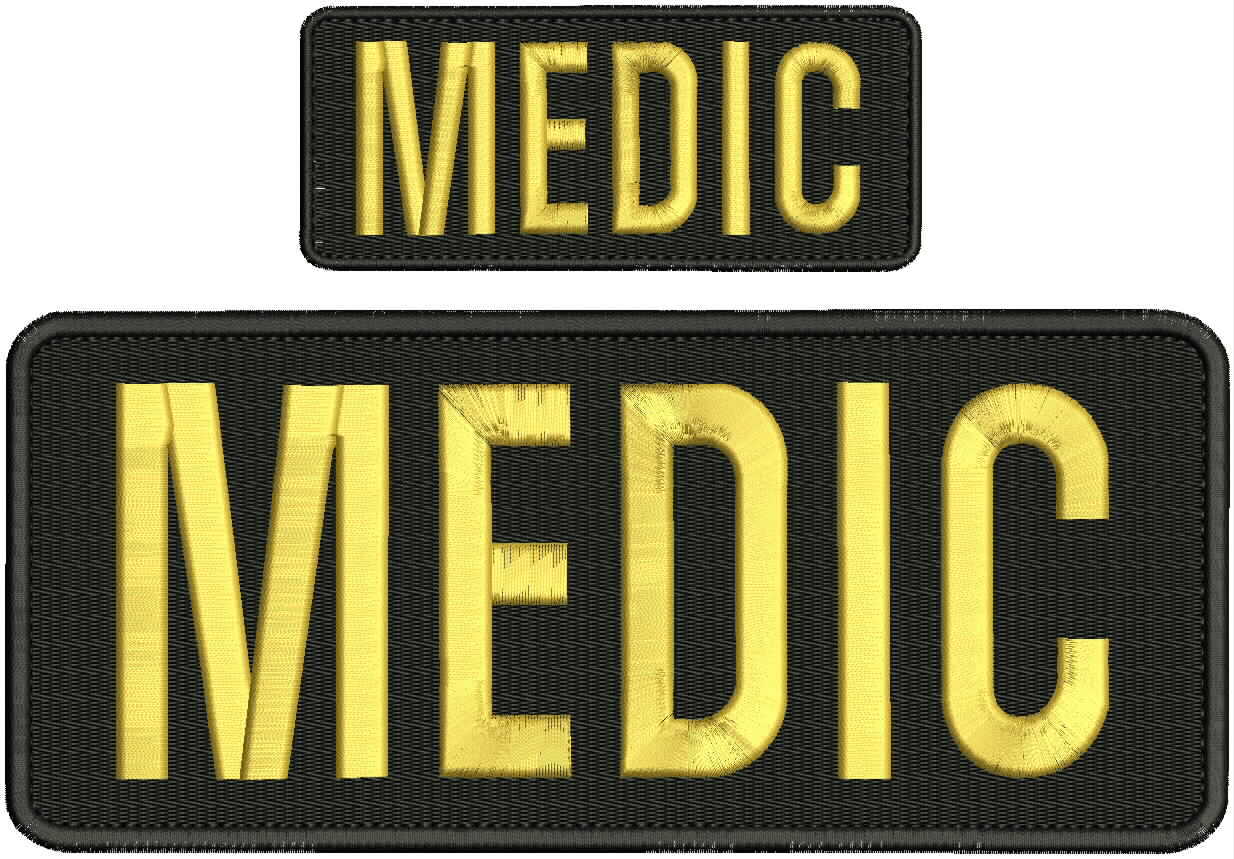 Medic embroidery patches 4x10 and 2x5 hook on back gold letters