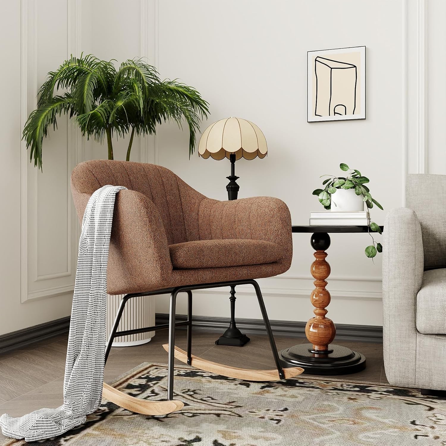 Upholstered Nursing Glider Chair,Modern Rocking Armchair for Bedroom,Living Room