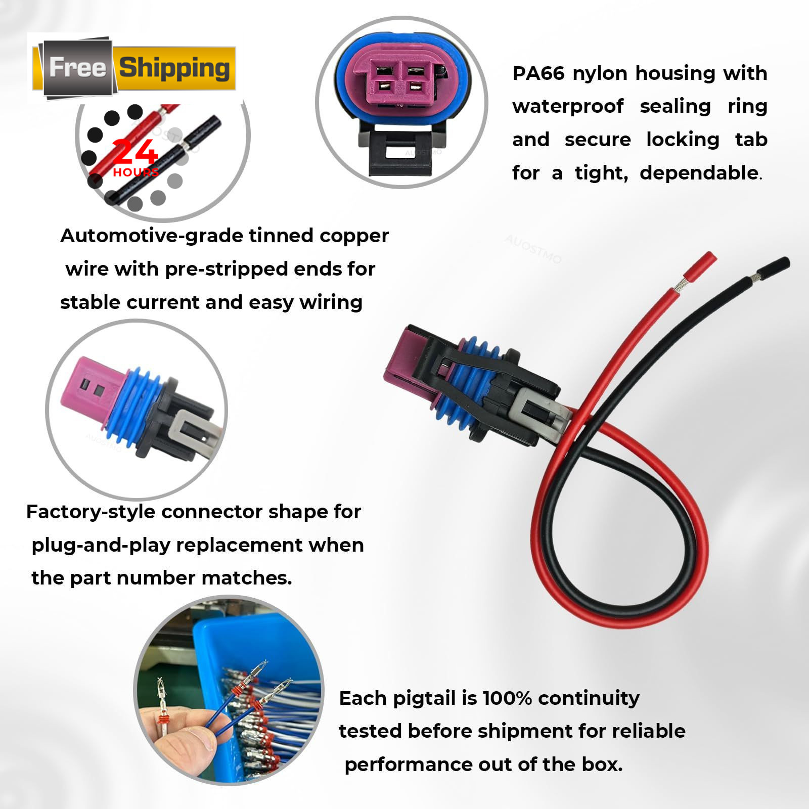 Coolant Temperature Sensor Connector for GM LS 2-Wire Pigtail, Water Temp...
