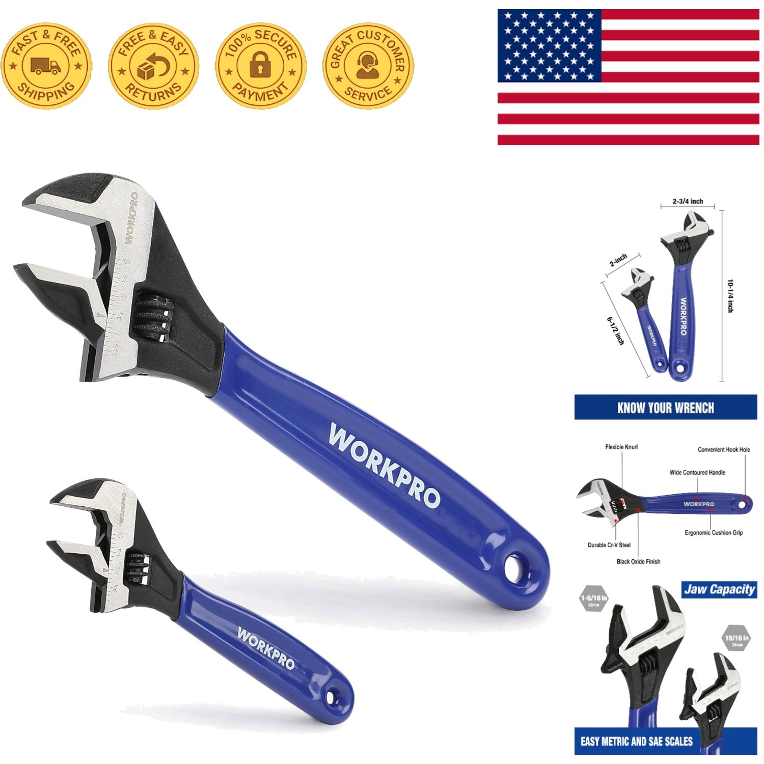 Corrosion-Resistant Adjustable Wrench Set - 6-Inch & 10-Inch for Home Repairs