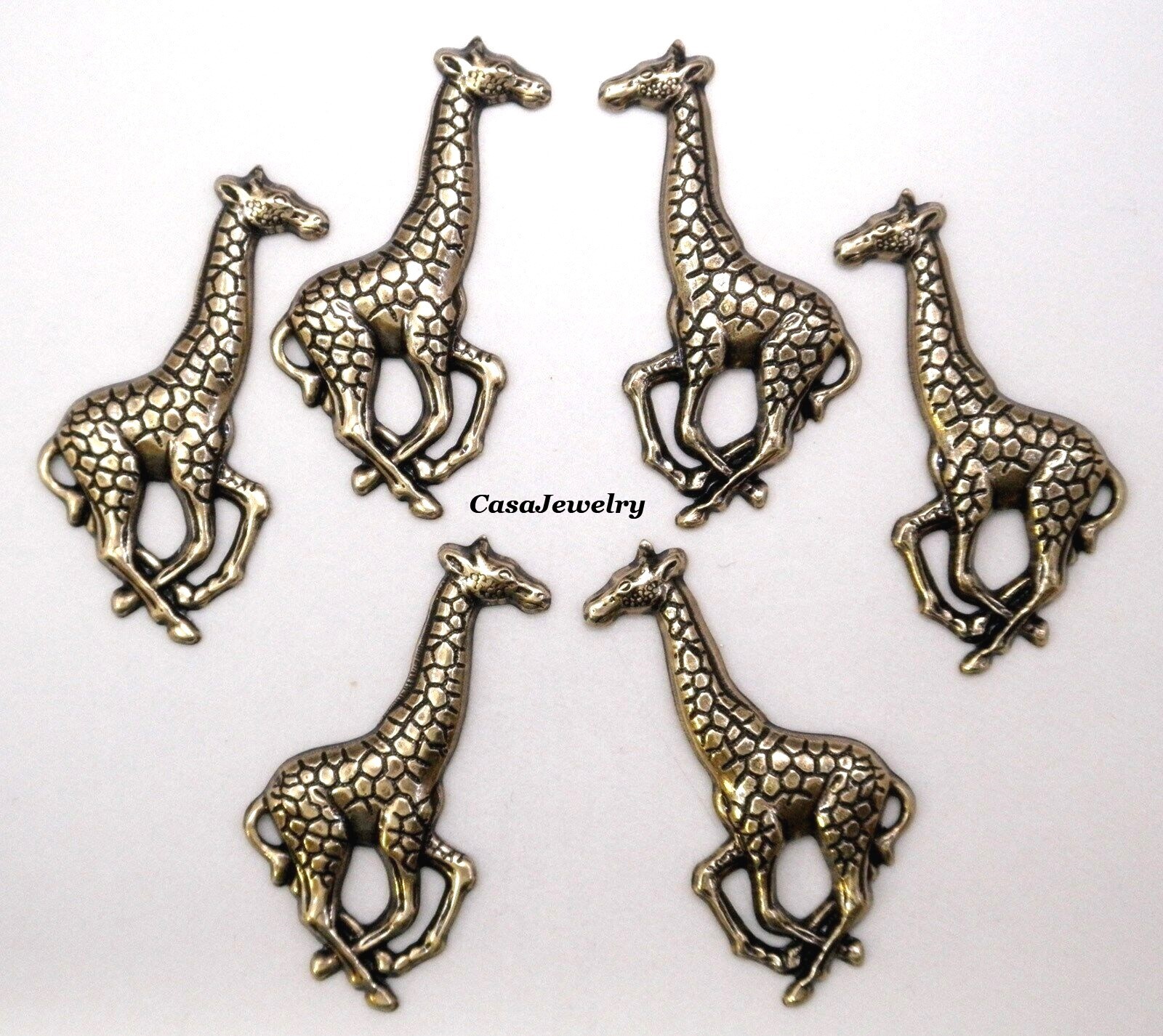 #0173NH ANTIQUED GOLD GIRAFFES (L & R) - NO HANG HOLE - 3 Pr (6 Pcs)