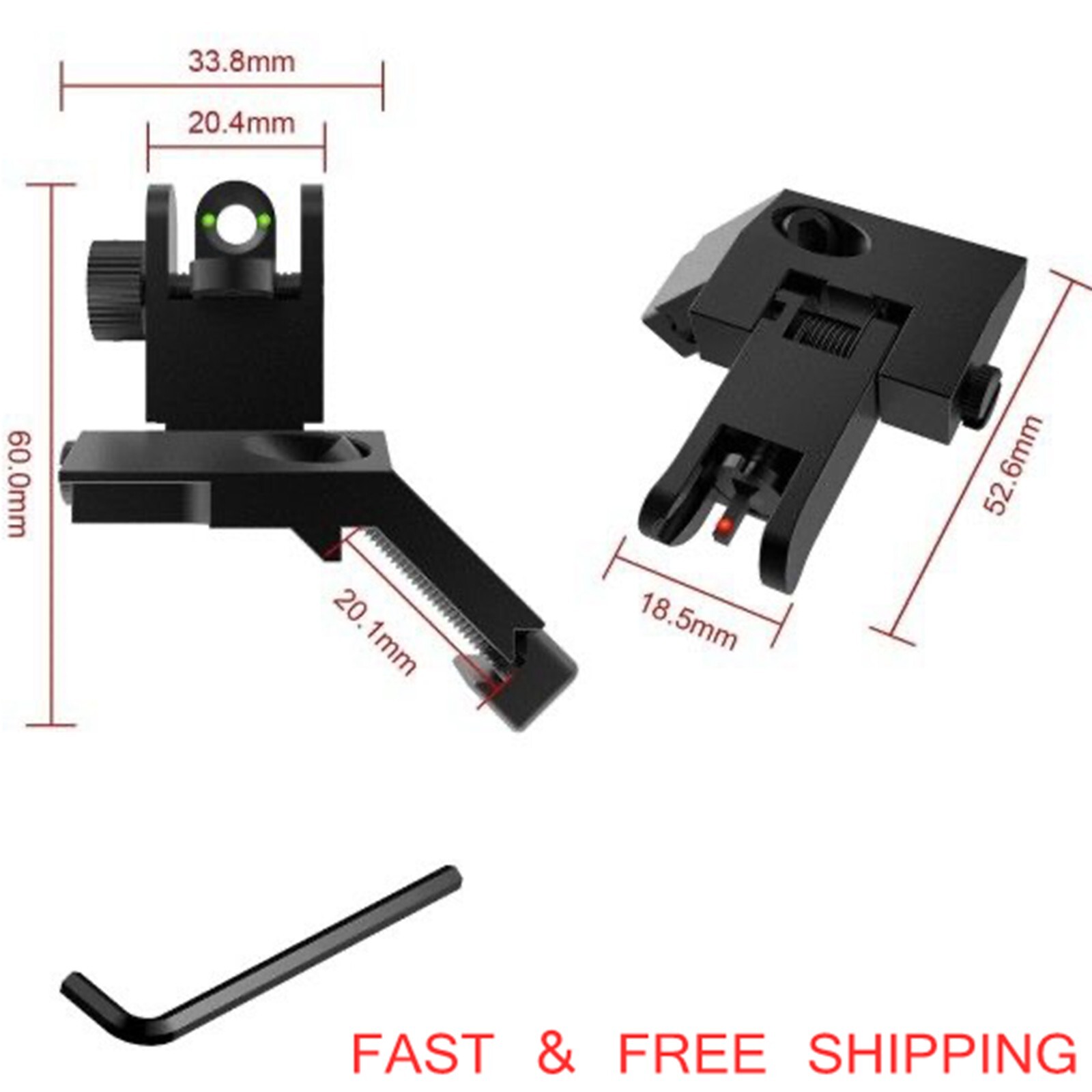 T actical Fiber Optics Iron 45 Degree Sight Offset Flip Up Front and Rear Sight