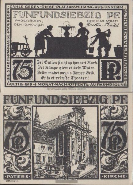 Paderborn Notgeld: 1043.4 75 Pf Paterskirche Notgeldschein the City Patheborn un