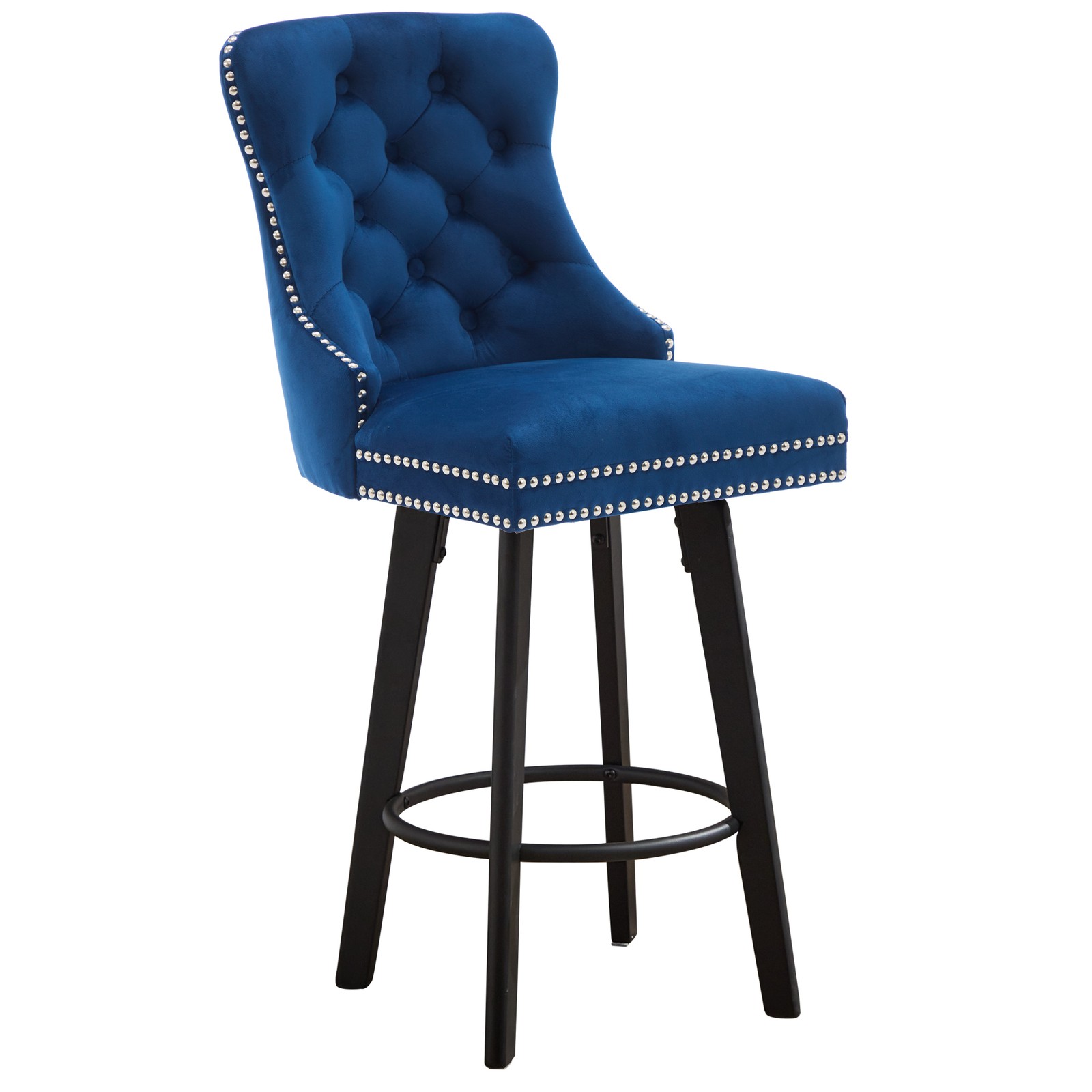 Modern Swivel Bar Stools Velvet Barstools Button Tufted Bar Stools Rivet Trim