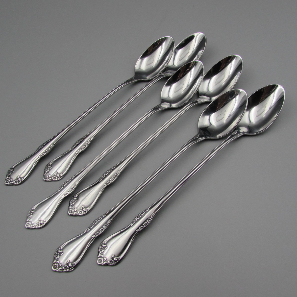 WM Rogers Oneida Stainless MANSFIELD Iced Tea Spoons- Set of Six - Used