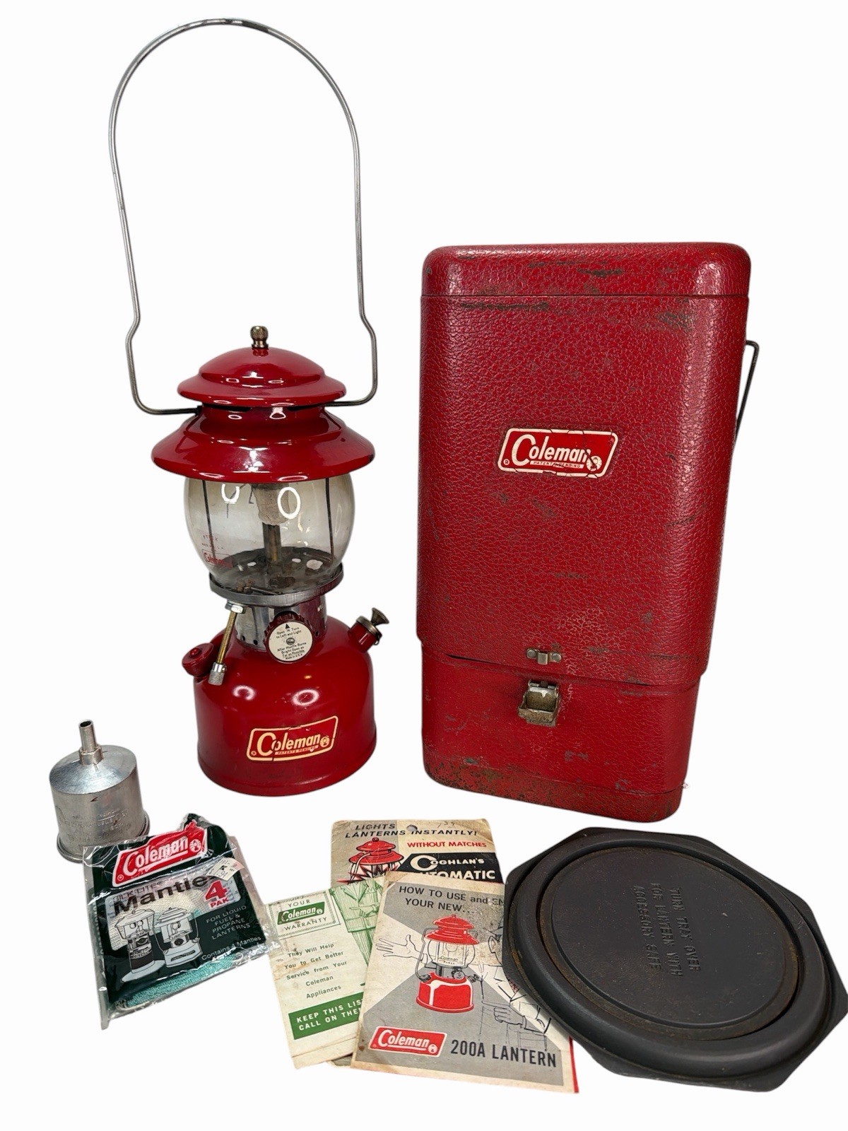 Coleman 200A Red Lantern Single Mantle with Case, Manual and Accessory Very Good