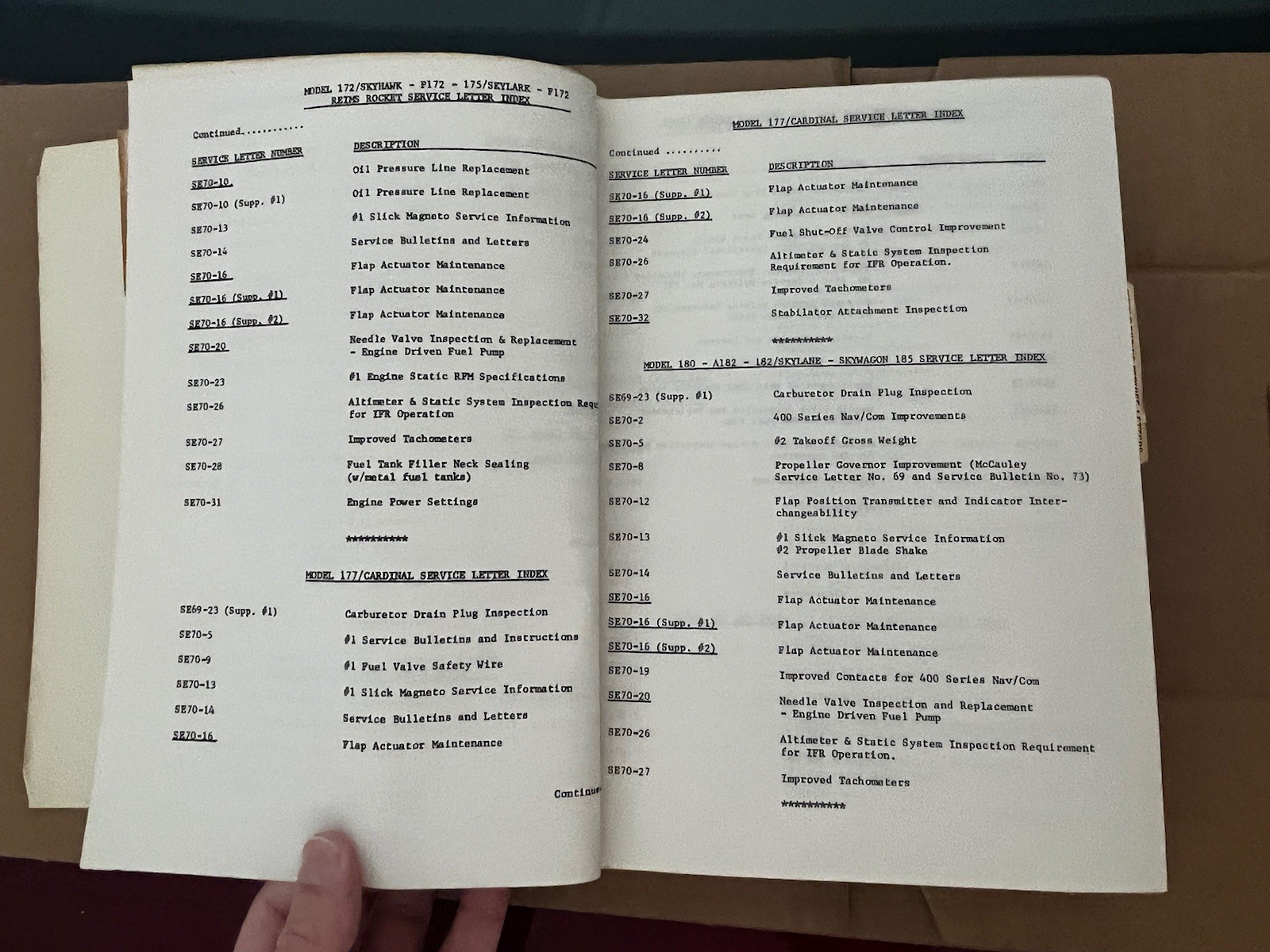 1970 Cessna Service Information Summary Manual All Models, Original