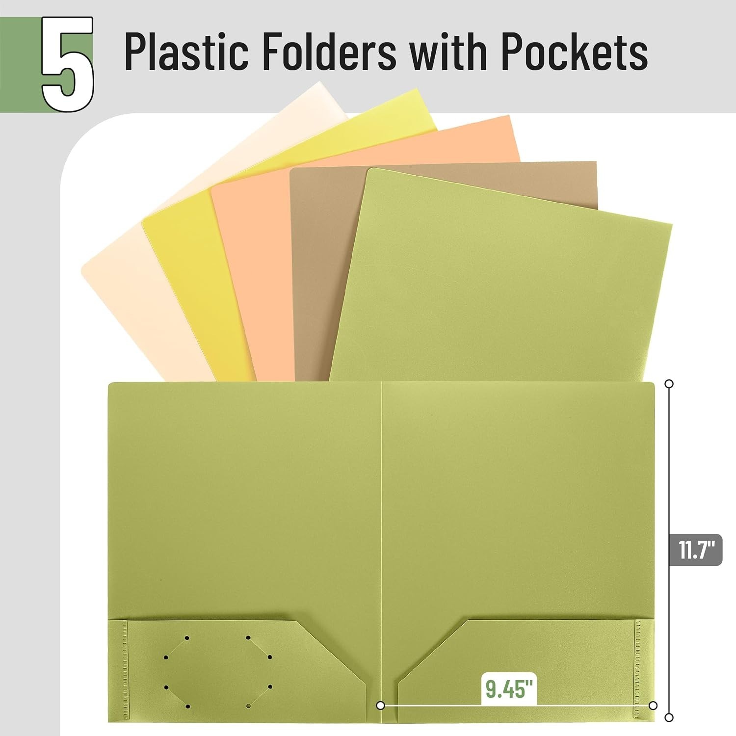 5-Pack Water-Resistant Plastic Folders | 2-Pocket Aesthetic Organizer