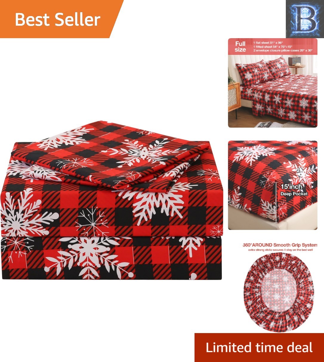 Full Size 4-Piece Microfiber Sheet Set in Red Buffalo Plaid for Winter Comfort