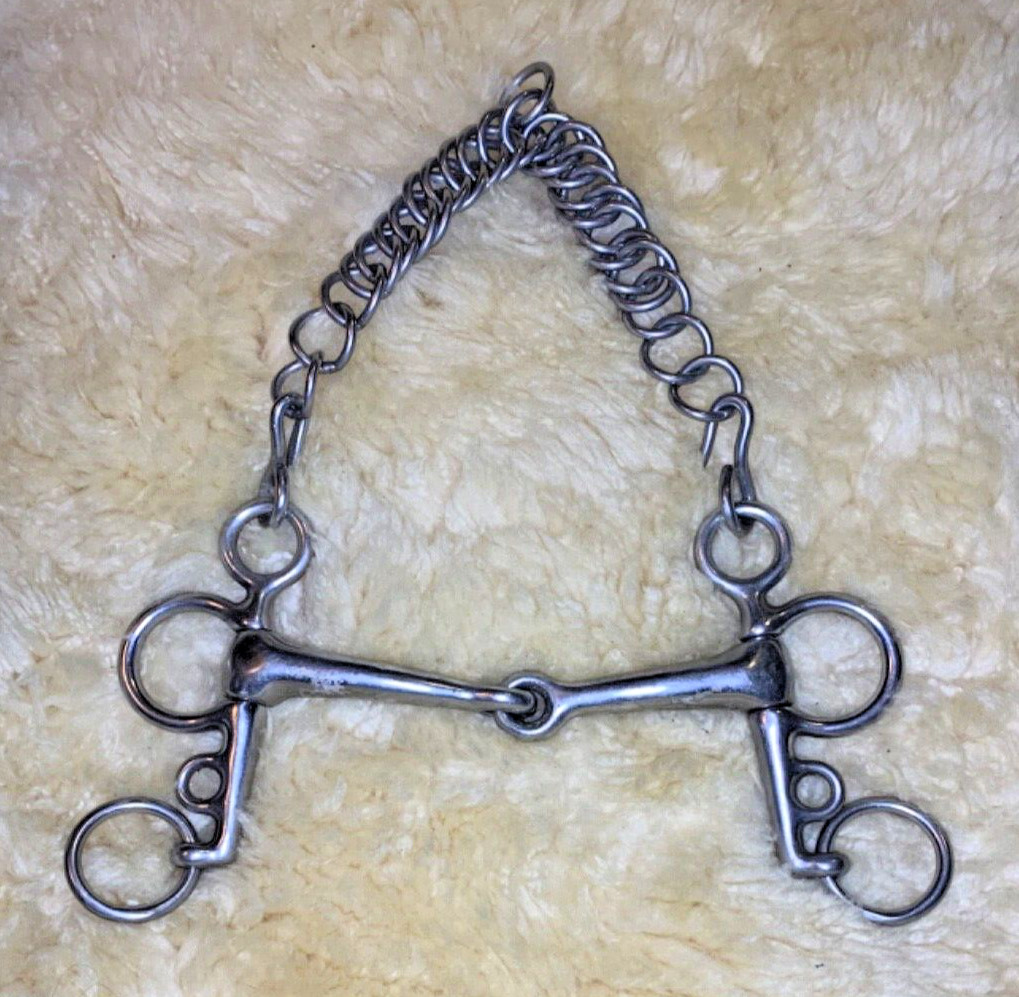 English Pelham Horse Bit - 5" Two-Piece Mouth with Curb Chain - Stainless Steel