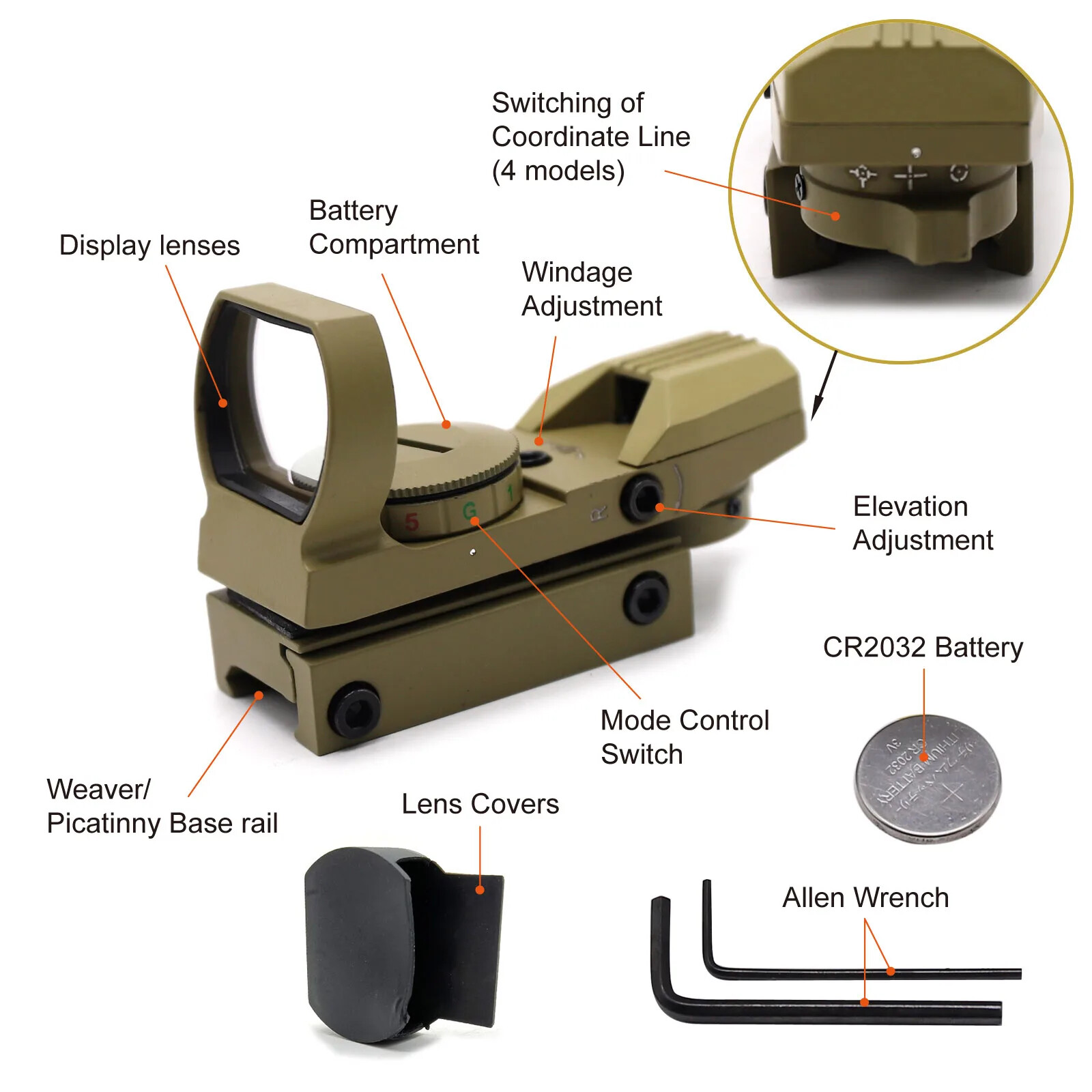 Reflex Optic Red Green Dot Sight Scope For 11/20mm Mount Rail Black/Tan Color